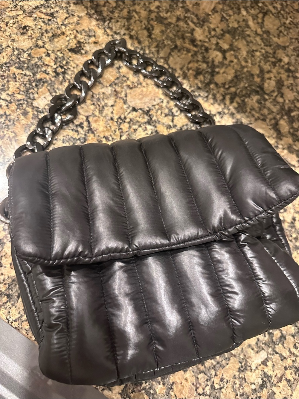 THINK ROYLN Bar Bag Black Quilted Puffer Bag Chain Handle
